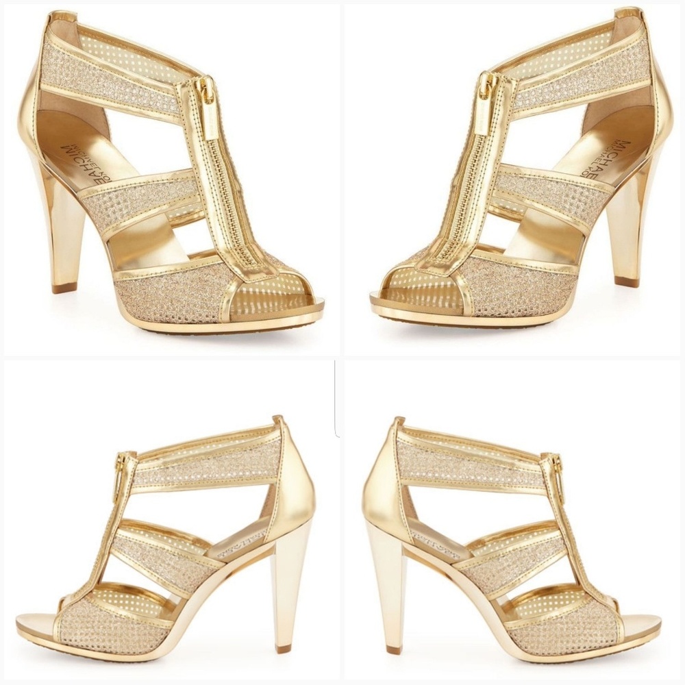 {MK} pale gold mesh platform heels - Picture 2 of 5